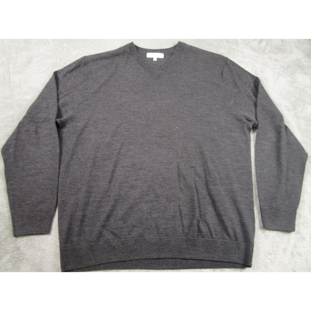 Turnbury‎ Sweater Mens XLT Gray Meino Wool V Neck Pullover Preppy
